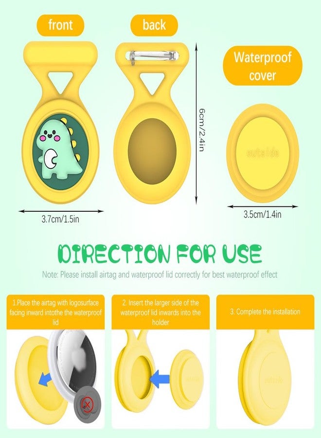 ZORBES® Waterproof AirTag Holder Cartoon Dino Yellow Brooch Pin AirTag Holder Silicone Waterproof Anti-Lost Brooch Pin for Kids,Luggage,Bag Backpack - Image 2